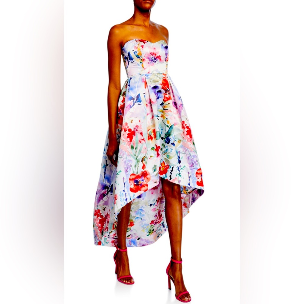 Parker Black High Low Roxanne Cocktail Dress- NWT SZ 2 Garden Party Floral print